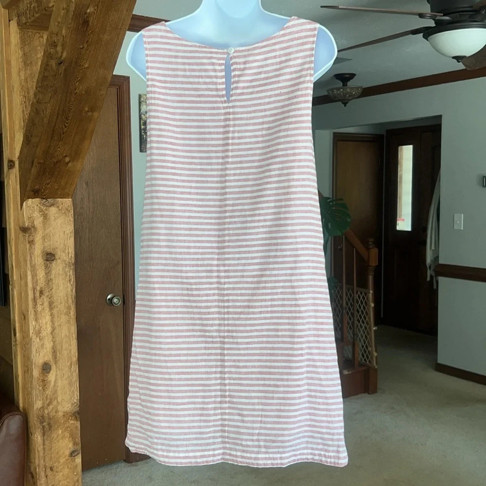 Beachlunchlounge Lightweight Red & White Striped Linen Blend Sleeveless Dress XS - Picture 4 of 10